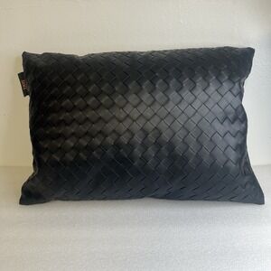 Frye Throw Pillow Black Faux Woven Leather 20" x 14"